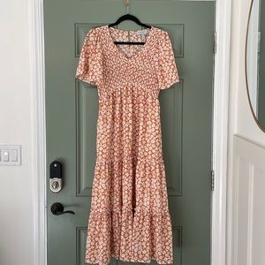 Hayden Maternity Peach/orange Hisbsicus Patterned Dress Size M